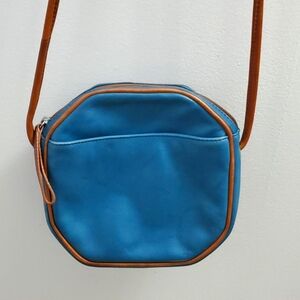 ILI New York Octagon Leather Shoulder Bag Teal and Brown